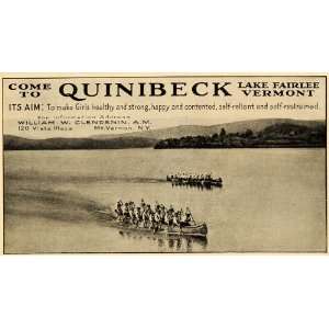  1922 Ad Quinibeck Lake Fairlee Vermont Camp Canoe Girls 