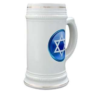   Stein (Glass Drink Mug Cup) Blue Star of David Jewish 
