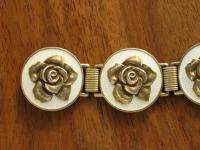 Vintage Norway Sterling 925s Gullringen White Enamel Rose Bracelet 
