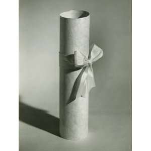  Paper Scroll Tied Up With Ribbon in Studio, Close Up 
