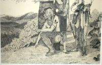 VINTAGE PEN & INK DRAWING NATIVE AMERICANS MOHAWK INDIANS with Trapper 
