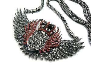 Iced Out Pave Crown Wing Pendant w/Franco Chain Hematite/Red  