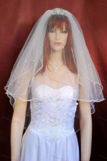 3T Ivory Satin Rattail Rhinestone Wedding Veil 25x30x36  