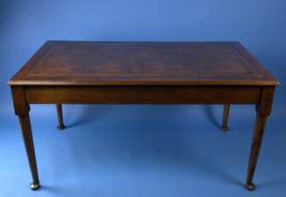 English Antique Style Oak & Brown Leather Writing Desk