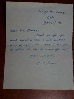 Lewis SIGNED Letter Magdalen College OXFORD 1947  