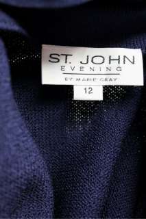 Paillettes Santana Knit Navy Blue White Suit Jacket St John Evening 