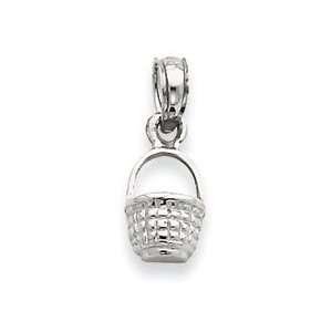  14K White Gold 3 D Mini Basket Pendant Jewelry