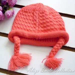 NWT Lovely Baby Girls Crochet Hat Cute Kids Pigtail Caps SZ 6M 2T 4 