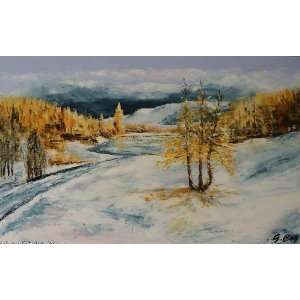   Artist Guy Jacques Coq   24 Inches x 15 Inches   Larch trees in winter