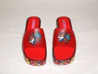   Red Grendene Butterfly Fish Graffiti Wedges   Size 7   S205  