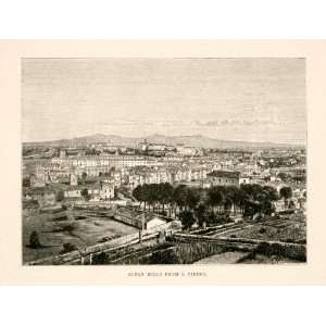  1876 Wood Engraving Italy Alban Hills San Pietro Rome Mons 