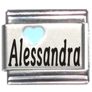  Alessandra Light Blue Heart Laser Name Italian Charm Link 