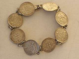   bracelet made from 3 pence coins dating between 1932 and 1940 it just