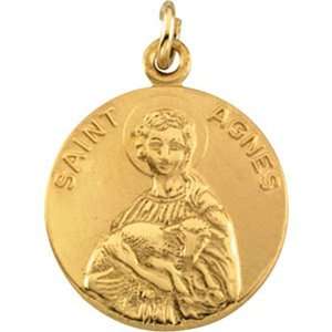  14K Yellow Gold St. Agnes Medal Pendant Or Charm 