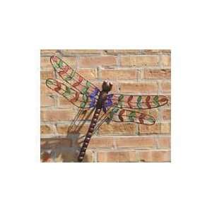   Stained Glass Metal Dragonfly Yard Sculpture Decor