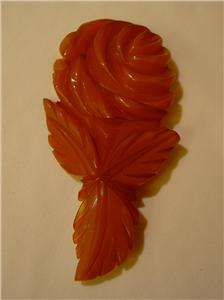 Vtg Deeply Carved Bakelite Butterscotch Rose Pin Brooch  