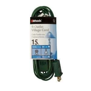  Woods 32189 15 Foot 9 Outlet Indoor Extension Cord, Green 