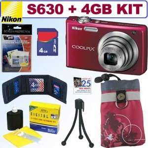   S630 12MP Digital Camera Ruby Red + 4GB Accessory Kit