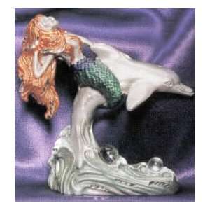  Diamond Cut Mermaid Riding the Dolphin Figurine