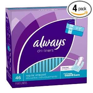 Always Dri Liners Regular Wrapped, Unscented, 46 count Packages (Pack 