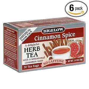 Bigelow Cinnamon Spice Herbal Tea, 20 Count Boxes (Pack of 6)