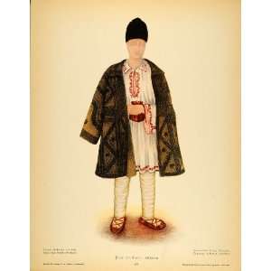 1937 Costume Hat Romanian Peasant Man Moldavia Print   Original Color 