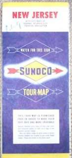 1950s NEW JERSEY ROAD MAP~SUNOCO OIL CO~MANHATTAN~  