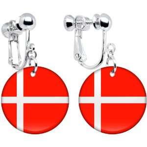 Denmark Flag Clip on Earrings