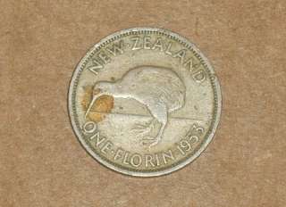 NEW ZEALAND   1953 SCARCE QEII 2/  ONE FLORIN KIWI VF COIN RR  