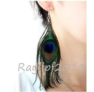 New Beauty National Luxurious Light Peacock Feather Pendant Earrings 