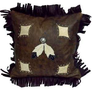  Western Eagle Feather Leather Pillow