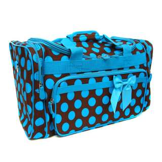 POLKA DOT TOTE DUFFLE GYM BAG LUGGAGE TRAVEL BROWN BLUE  
