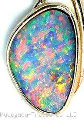harlequin black opal + diamonds 14K gold pendant floral Australian 