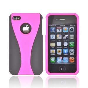  For Apple iPhone 4S 4 Hot Pink Black Rubberized Hard 