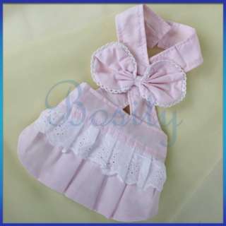 Cute Pink Girl Pet Dog Puppy Skirt Strap Dress Bowknot Clothes Apparel 