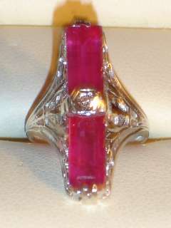 ART DECO 14K W/G FILIGREE PINK TOURMALINE DIAMOND RING 1920  