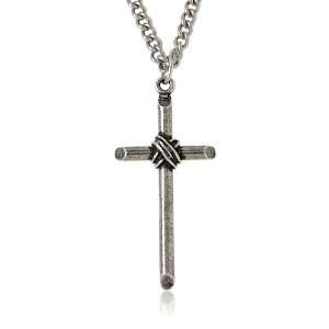  Bob Siemon Pewter Large Wrapped Cross Pendant Necklace, 24 