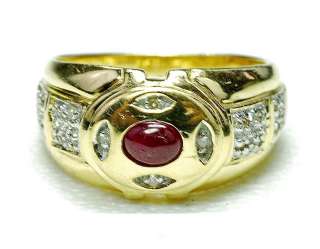   14k yellow Gold   Diamond & Natural cabochon Ruby ladies Cocktail ring