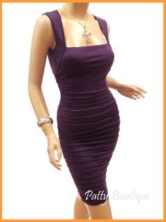Purple Square Neck Ruched Cocktail Party Dress, M  