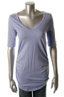 FAMOUS CATALOG Moda V Neck Purple Knit Tunic Ruched Top M  