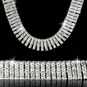 ROW WHITE GOLD ICED OUT HIP HOP BLING CHAIN NECKLACE  