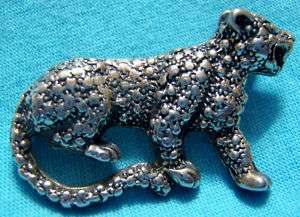Fine Sterling Silver Artisan Jaguar Leopard Cat Pin  