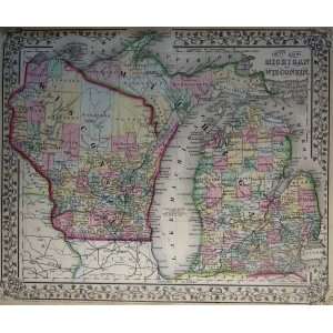  Mitchell Map of Michigan and Wisconsin (1869) Office 
