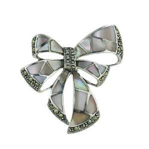   Pink Mother of Pearl Inlay Bow Pin Silver Empire Jewelry Jewelry