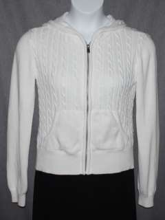 Michael Kors Cardigan Sweater Cable Knit Zip Up White M  