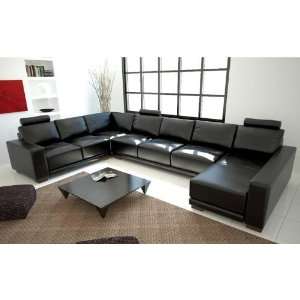 Modern Black Full Leather Sectional Sofa