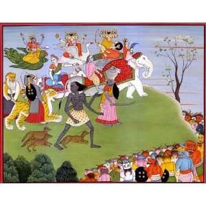 Annihilation of Demons Shumbha and Nishumbha   Water Color Painting on 