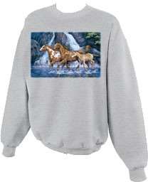 Water Fall Horses Running Crewneck Sweatshirt S  5x  