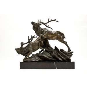  Bronze Stampede of Elk Deer Statue