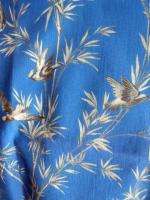 ANTIQUE FRENCH FABRIC 19 TH CENTURY BIRDS BAMBOO  